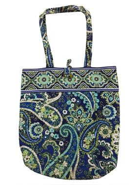 Vera Bradley Navy, Teal & Lime Paisley Quilted Tote